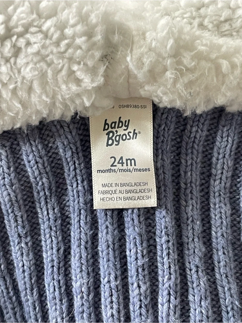 OshKosh B'gosh Blue Hooded Knit One-Piece with Sherpa Lining